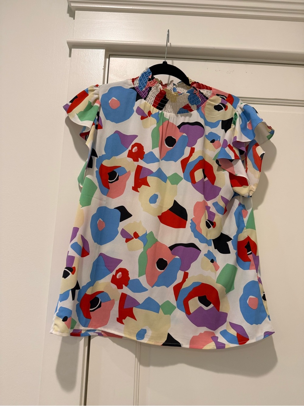 THML Multicolor Abstract Floral Short Sleeve Blouse